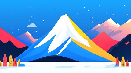 Poster - A beautiful stylized mountain landscape with colorful gradients and stars