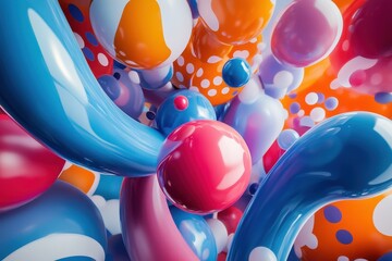 Poster - Colorful abstract shapes collide in dynamic motion creating vibrant visual intrigue, Stylish 3D abstract shapes colliding together CGI simulation