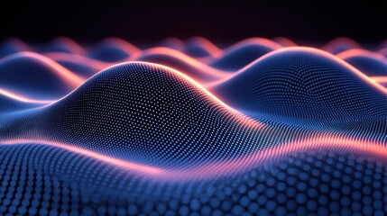 Poster - Abstract Digital Waveform: Glowing Blue and Orange Particle Landscape