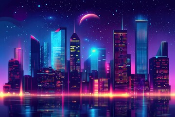 Poster - Futuristic cityscape at night .