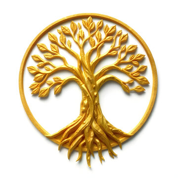 A digital illustration of a tree of life symbol, a root within a white background art illustration design
