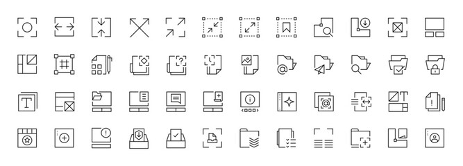 Leinwandbilder - Web layout, UI/UX icons collection. User interface, essential, interface components, focus, generate, folder, screen, arrow and more. Editable stroke. Pixel perfect.