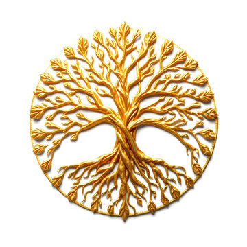 A digital illustration of a tree of life symbol, a root within a white background art illustration design
