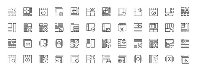 Leinwandbilder - Interface and layout  icon set. UI/UX basic outline icons collection. User interface, essential, interface components and more. Editable stroke. Pixel perfect.