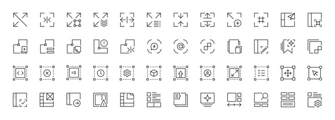 Leinwandbilder - Essential and interface, UI/UX basic outline icons collection. User interface, essential, interface components and more. Editable stroke. Pixel perfect.