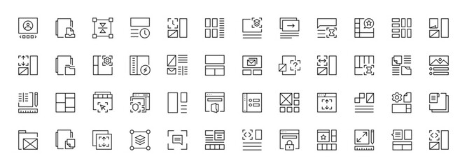 Leinwandbilder - Interface element, UI/UX basic outline icons collection. User interface, essential, interface components and more. Editable stroke. Pixel perfect.