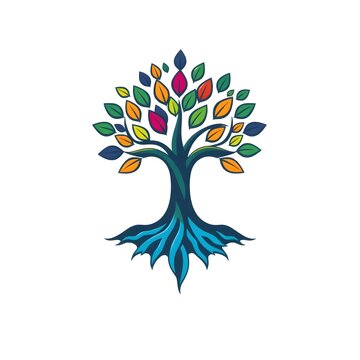 A digital illustration of a tree of life symbol, a root within a white background art illustration design
