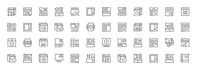Poster - Interface, UI/UX basic outline icons collection. User interface, essential, interface components, layout, sidebar, frame and more. Editable stroke. Pixel perfect.