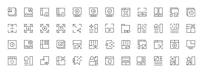 Leinwandbilder - Interface, UI/UX basic outline icons collection. User interface, essential, layout, browser, web, folder, generate and more. Editable stroke. Pixel perfect.