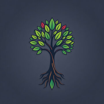 A digital illustration of a tree of life symbol, a root within a white background art illustration design
