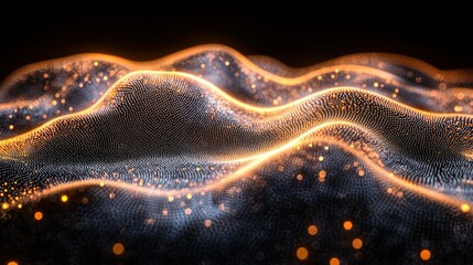 Poster - Abstract Golden Particle Waveform: Digital Art