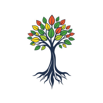 A digital illustration of a tree of life symbol, a root within a white background art illustration design