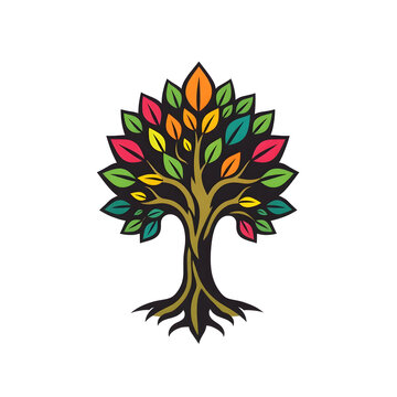 A digital illustration of a tree of life symbol, a root within a white background art illustration design