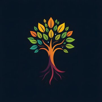 A digital illustration of a tree of life symbol, a root within a white background art illustration design