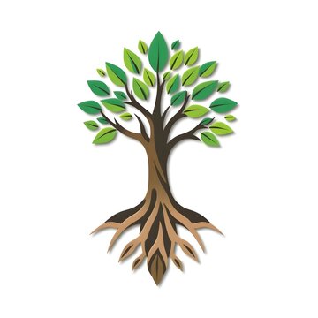 A digital illustration of a tree of life symbol, a root within a white background art illustration design