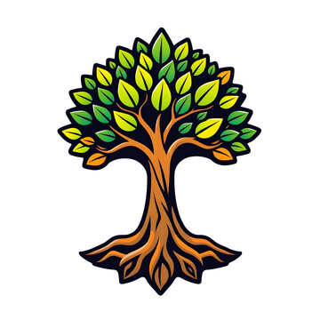 A digital illustration of a tree of life symbol, a root within a white background art illustration design