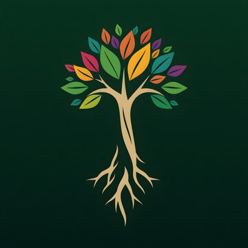 A digital illustration of a tree of life symbol, a root within a white background art illustration design
