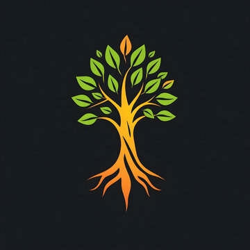 A digital illustration of a tree of life symbol, a root within a white background art illustration design