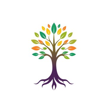 A digital illustration of a tree of life symbol, a root within a white background art illustration design
