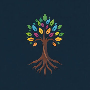 A digital illustration of a tree of life symbol, a root within a white background art illustration design