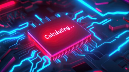 Poster - High Tech Circuit Board Close Up Neon Glow Red Processor Calculating Data Processing Technology
