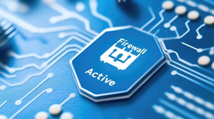 Poster - Active Firewall Security System on Circuit Board Close up Technology Image