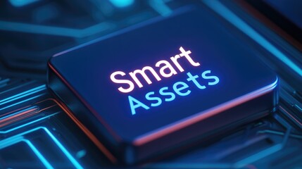 Poster - Illuminated Smart Assets Button on Futuristic Circuit Board Technology Concept