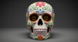 © AI Photo Stock - Decorated Sugar Skull Dia de Muertos Celebration - A colorful sugar skull, symbolizing life, death, remembrance, heritage, and Mexican culture. Day of the Dead tradition