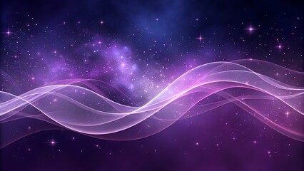 Poster - Abstract Cosmic Space Background with Flowing Violet Light Waves and Stars in a Nebula Universe Scene for Digital Design