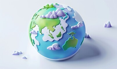 3d icon of the northeast asia view earth with green parts on a white background, in a minimalistic s