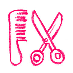 Wall Mural - comb and scissor icon beauty cosmetics related icon crayon chalk drawing vector