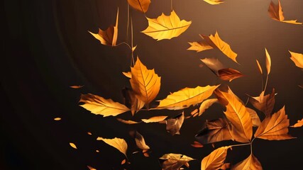 Wall Mural - Seasonal Background with Autumn Leaves blowing in the wind. Mid Brown Banner with copy-space.