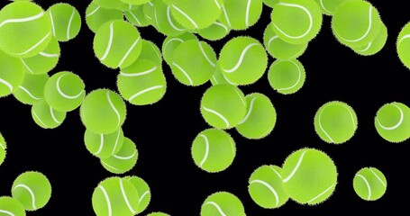 Fototapete - Tennis balls falling down. 3D animation on transparent background