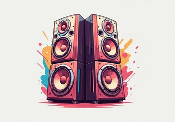 Poster - Colorful illustration of vintage speakers with vibrant splashes of color