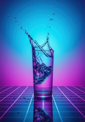 Aufkleber - Water splashing into a glass, creating a vibrant and colorful scene