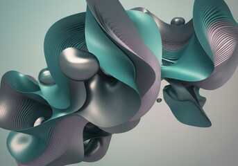 Fototapete - Abstract 3D shapes in teal and gray creating a fluid, modern design