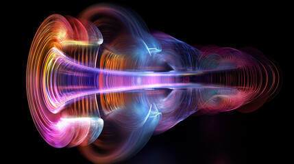 Poster - Colorful swirling light beams creating a tunnel effect on black background