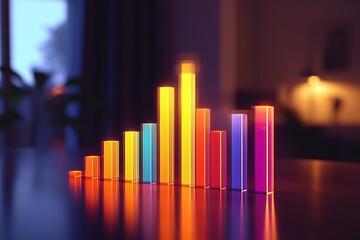Poster - Abstract Colorful Glass Bars Neon Glow Business Growth Chart Success Financial Data Visualization Modern Design Technology Innovation Digital Art     