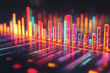 Poster - Abstract Neon Data Visualization Colorful Bars Dynamic Futuristic Technology Background Digital Art Modern Graphic Design Bright Vibrant Energy       