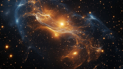 Aufkleber - Golden nebula shining in the deep space with countless stars