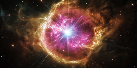 Poster - Bright star exploding in a colorful nebula with stunning visual effect