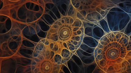 Poster - Golden fractal spirals expanding in a network of interconnected nodes