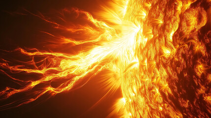 Poster - solar flare erupting from the sun's surface with swirling plasma filaments