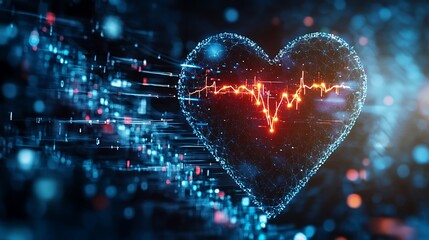 Poster - Glowing Digital Heartbeat: Abstract Medical Technology Concept