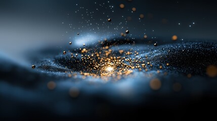 Poster - Swirling golden particles dance through a dark background, evoking a sense of cosmic wonder. This dynamic display captures the beauty of movement and light in a captivating manner