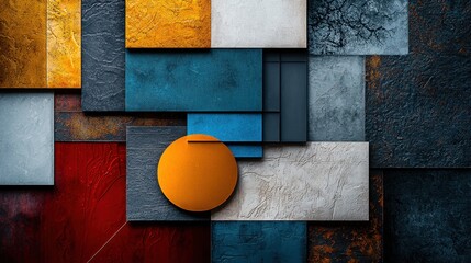 Poster - Vibrant abstract artwork displays an arrangement of various geometric shapes in bold colors. Textures and layers create depth, showcasing creativity in modern art design