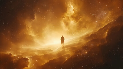 Wall Mural - astronaut adrift in the vast expanse of space, a cosmic ballet of stars and nebulae. a solitary figu