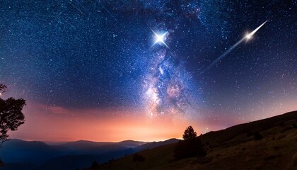 Wall Mural - shooting star and nebula in starry night sky