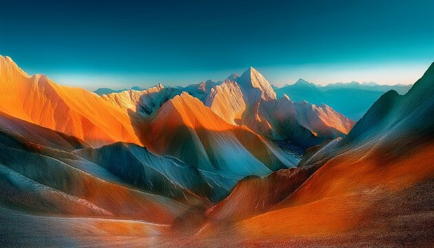 vibrant digital landscape with teal and orange peaks