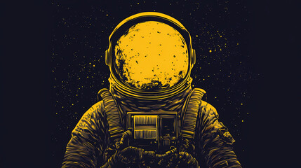 Wall Mural - astronaut in space with black background and yellow reflection. dreamless void. illustration